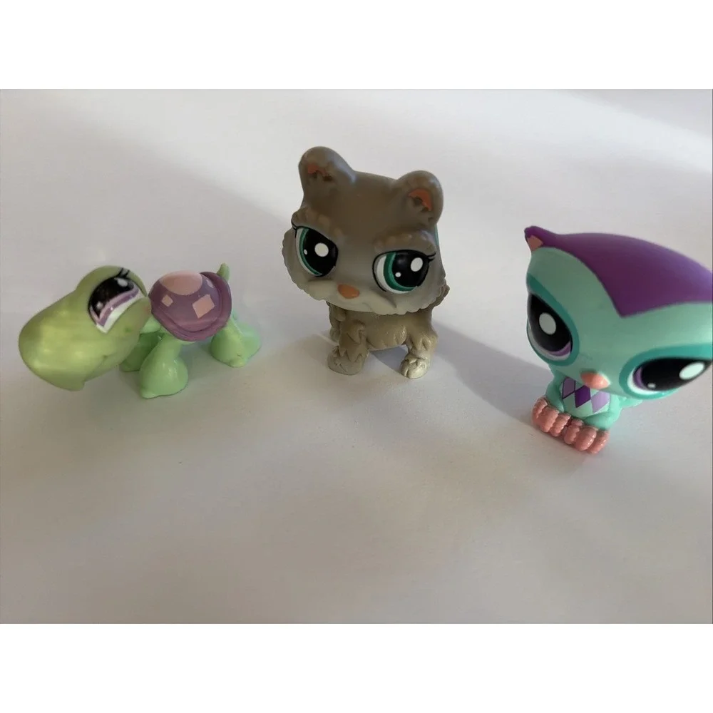 Littlest Pet Shop Set Of 3 - Turtle, Dog, Owl